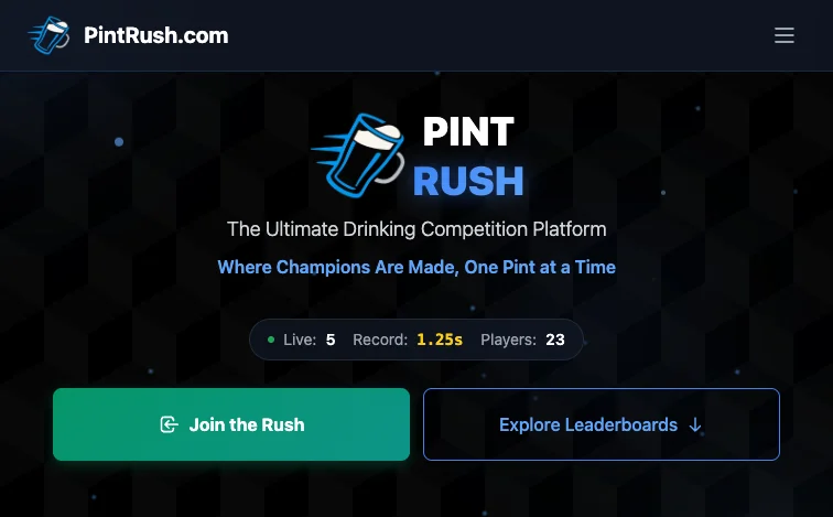 PintRush platform interface showing competition leaderboards