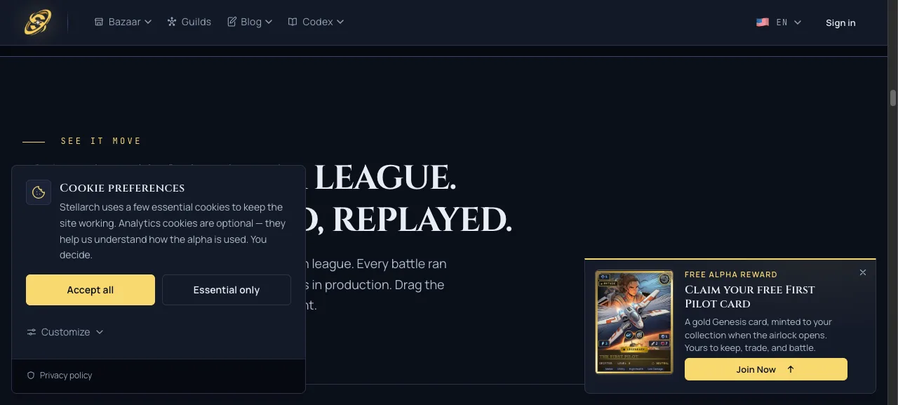 The Stellarch battle replay interface with two teams mid-combat