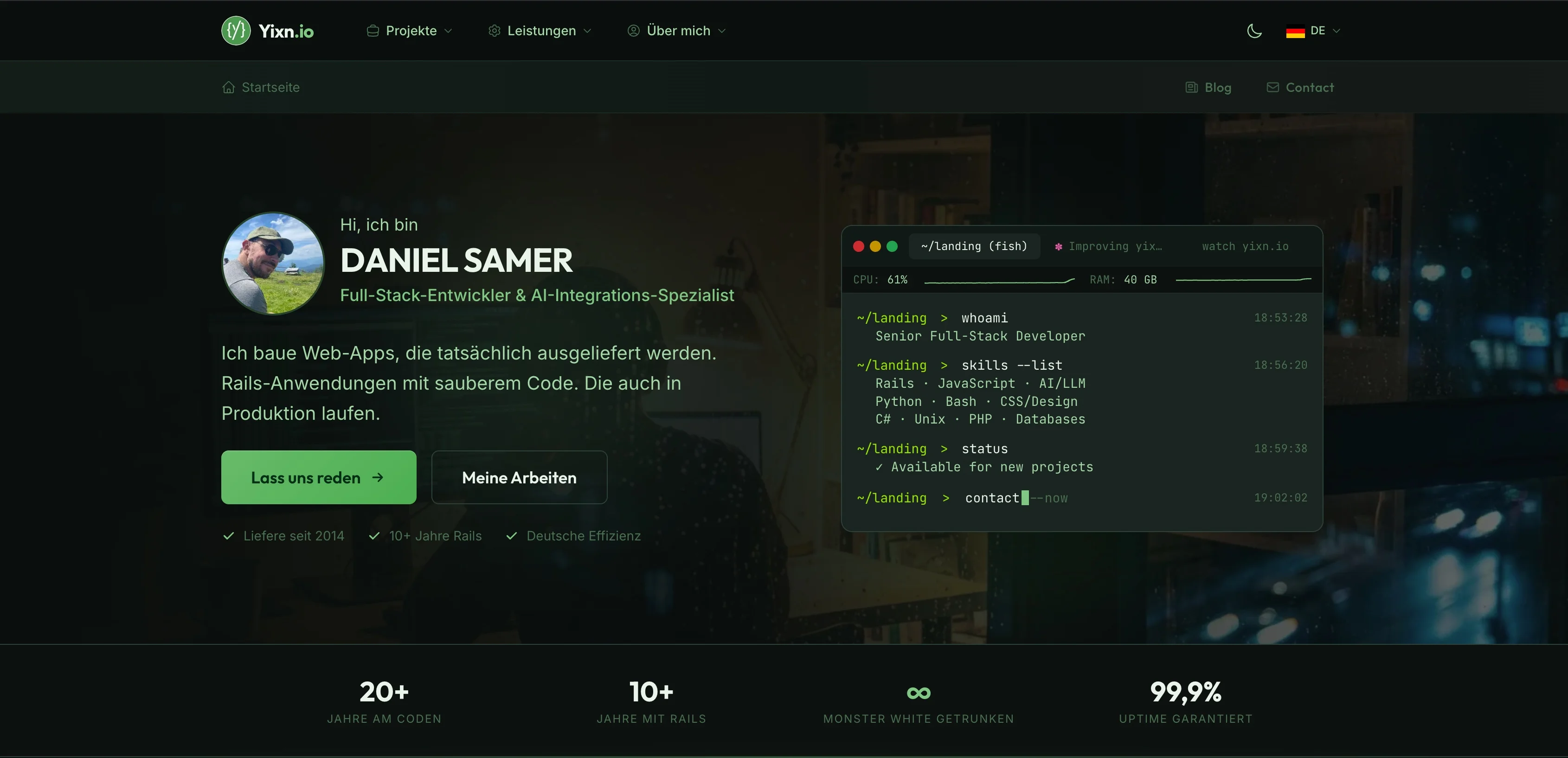 Yixn.io portfolio website screenshot